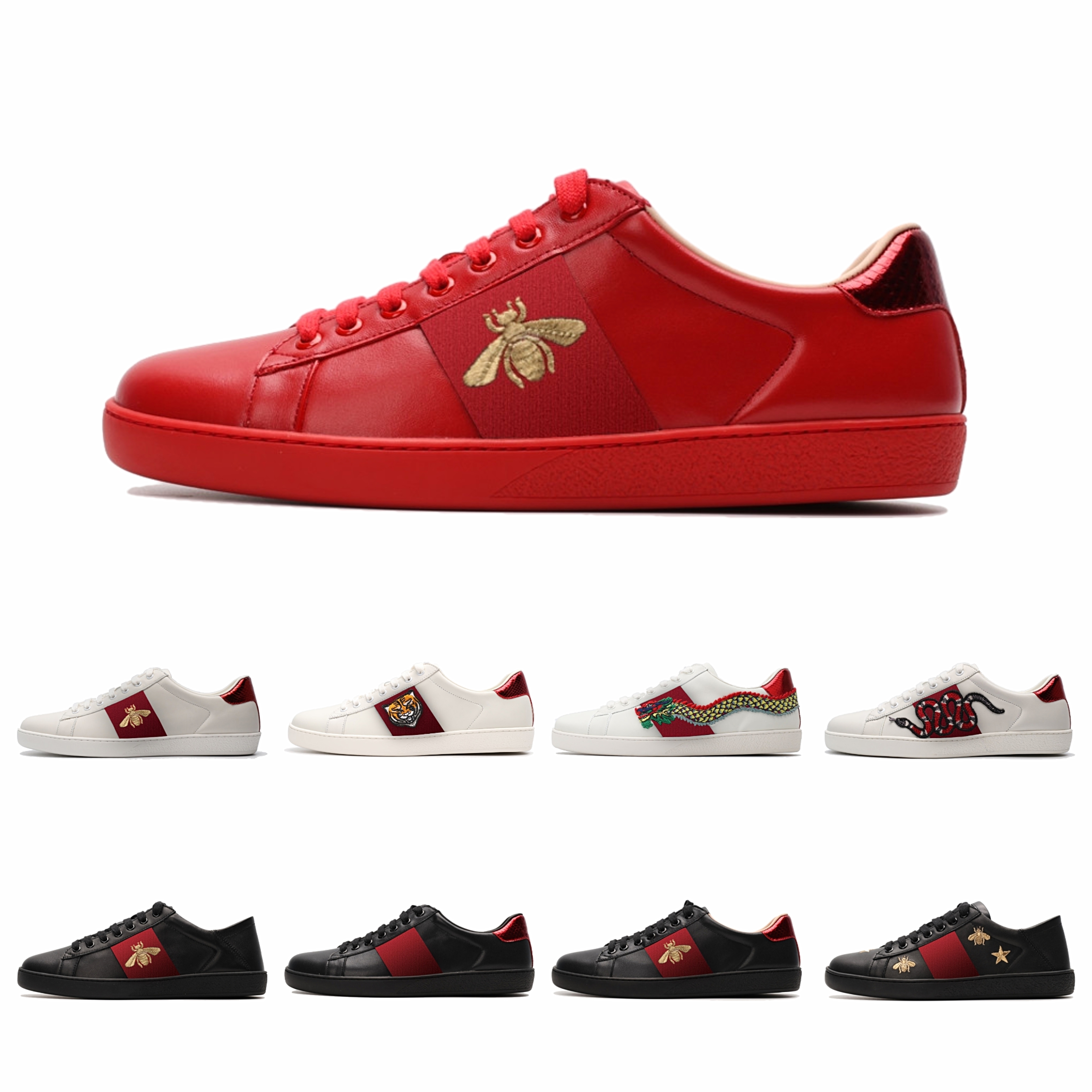 

2021 Top Quality Men Women Sneaker Casual Shoes Snake Chaussures Leather Sneakers Ace Bee Embroidery Stripes Shoe Walking Sports Trainers Tiger Size 36-46, Real pictures contact us send to you
