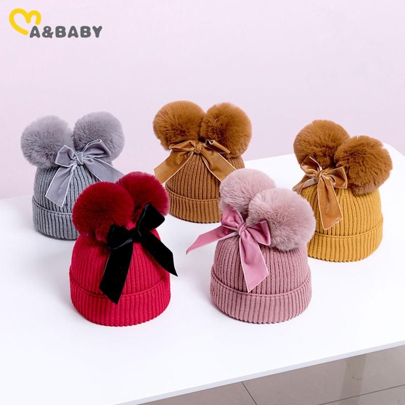 

Ma&Baby 6M-3Y Autumn Winter Toddler Infant Baby Kid Girls Knitted Hat Warm Pom Pom Hats Cute Bow, Yellow