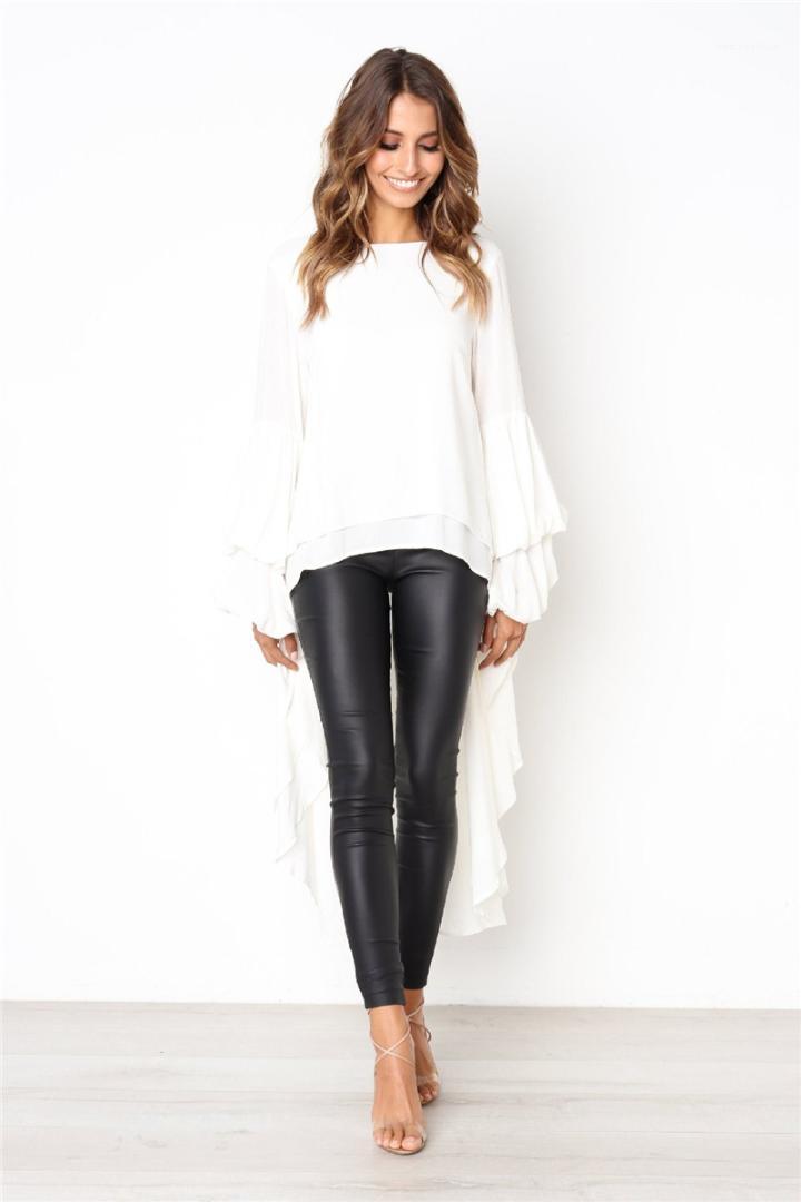 

Neck Tees Hot Womens Lantern Sleeve Blouses Fashion Long Sleeve Loose Womens Tops Spring Ladies O, White