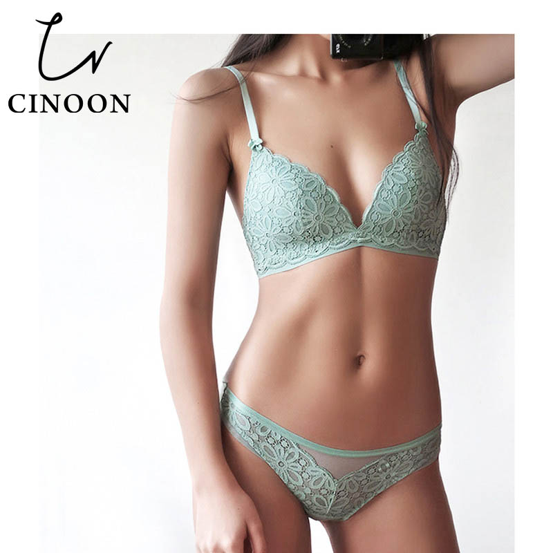 

CINOON 2020 Hot Selling Fashion Sexy Push Up Lace Thin Cotton Bra Sets Breathable Comfortable Solid Color Lingerie Set, Black