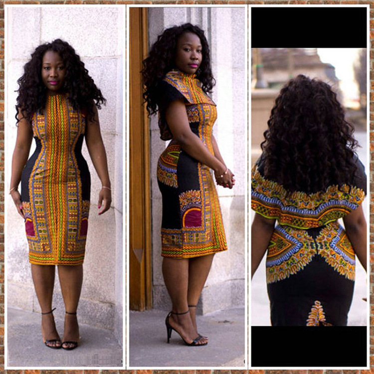 

bodycon Printed Dress Sexy African Women's Clothing summer round neck vintage dresses Afrika Kleidung fashion streetwear