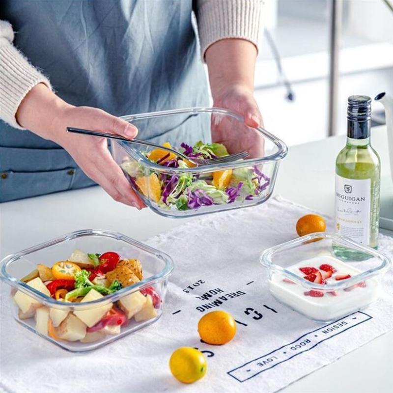 

3Pcs Convenient Glass Bowl Practical Safe Glass Box for Home (Sky-blue) 320ml+520ml+800ml