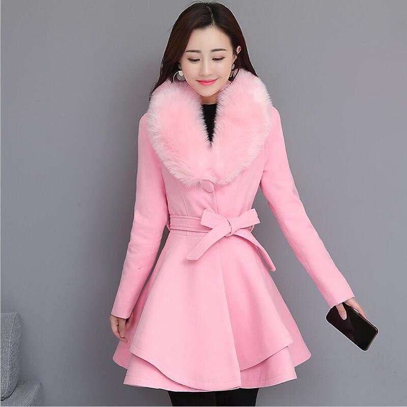 

Thickening Warm Woolen Jacket Women Winter New 2020 Winter Woolen Coat Women Long Slim Big Fur Collar Coats Female Jackets Red, Khaki