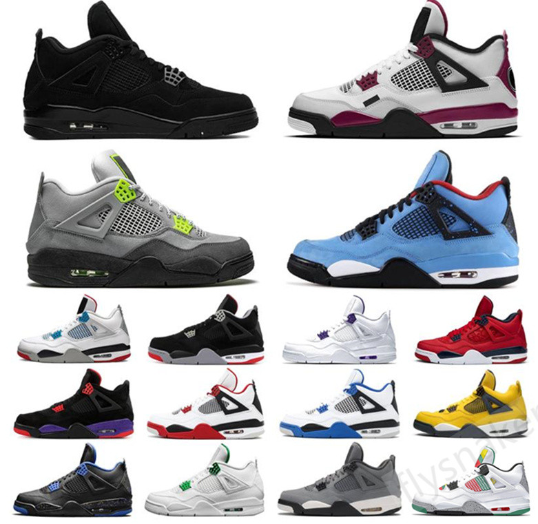 

Jumpman Womens Mens Sail 4 4s Basketball Shoes Neon 2020 Fire Red Bred Hot Punch Black Cat Trainers Women Sports Sneakers 36-47