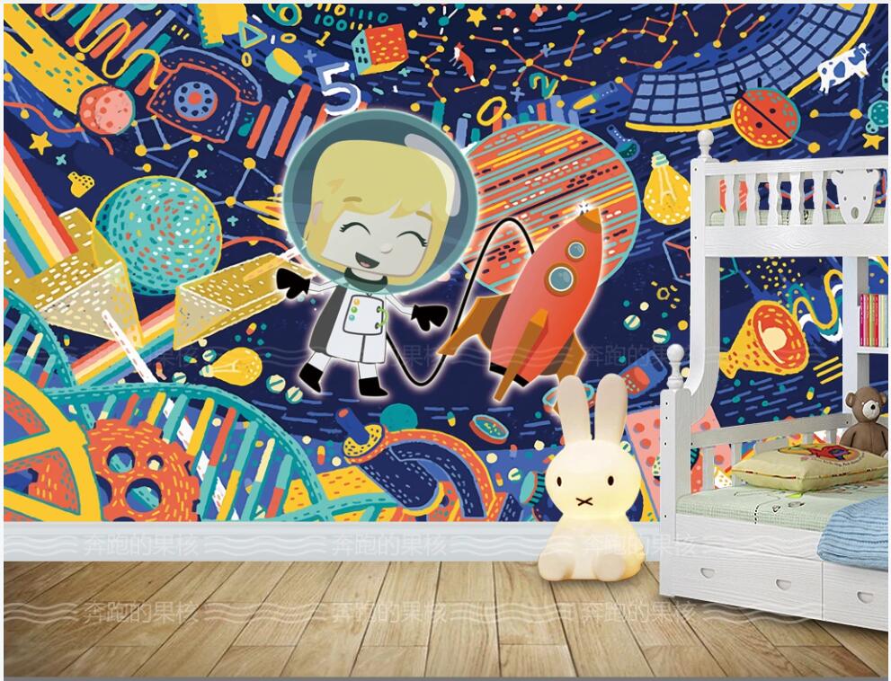 

3d photo wallpaper custom mural Cartoon hand drawn strolling space fantasy space children's room decor photo wallpaper in the living room, Non-woven wallpaper