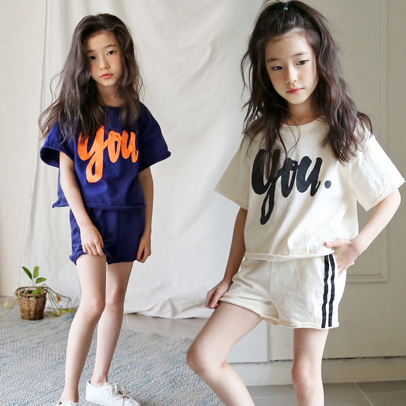 

New 2020 Baby Summer Set Kids Set Children Suit Girls Clothes Shirt and Short Toddler Two Piece Knit Cotton Leisure,#5190, Apricot