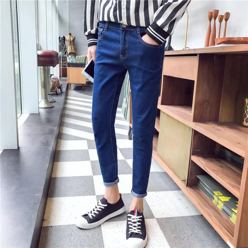 

Spring autumn 2020 fashion Casual New Teen Jeans Men's Slim Thin Elastic Pants Men's Student Casual Korean teenagers Pants, Blue
