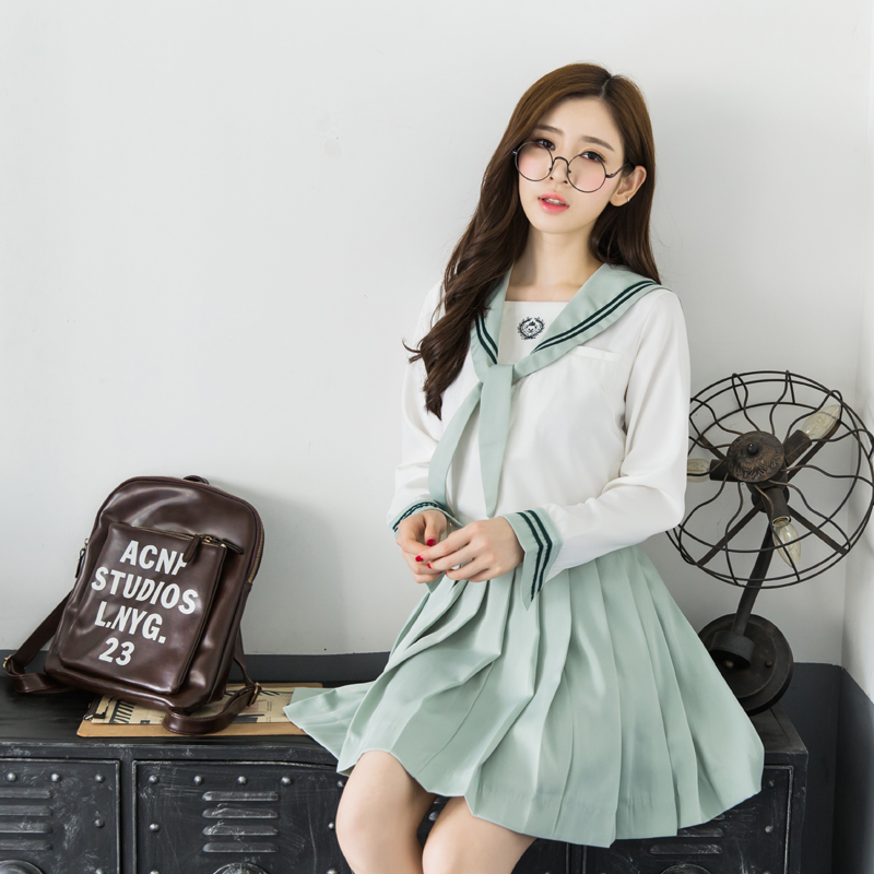 

School uniform set Student uniform tie Sailor suit set Table costume Japanese school Girl Autumn Long sleev, Short-sleeved top
