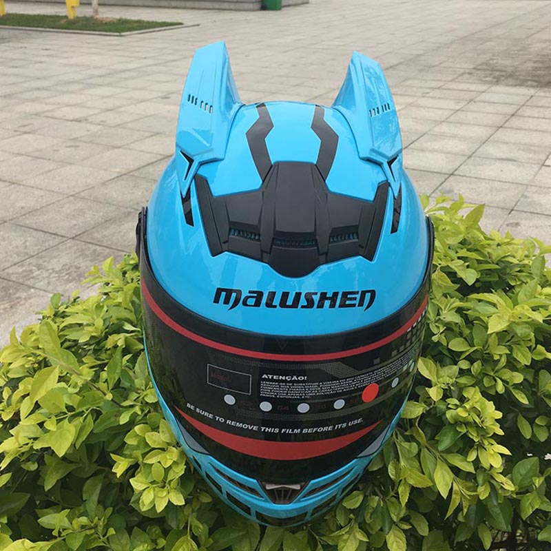 

Cool helmet Blue color with horns full face helmet off road asque motorbike casco professional rally racing Motorcycle, As pic