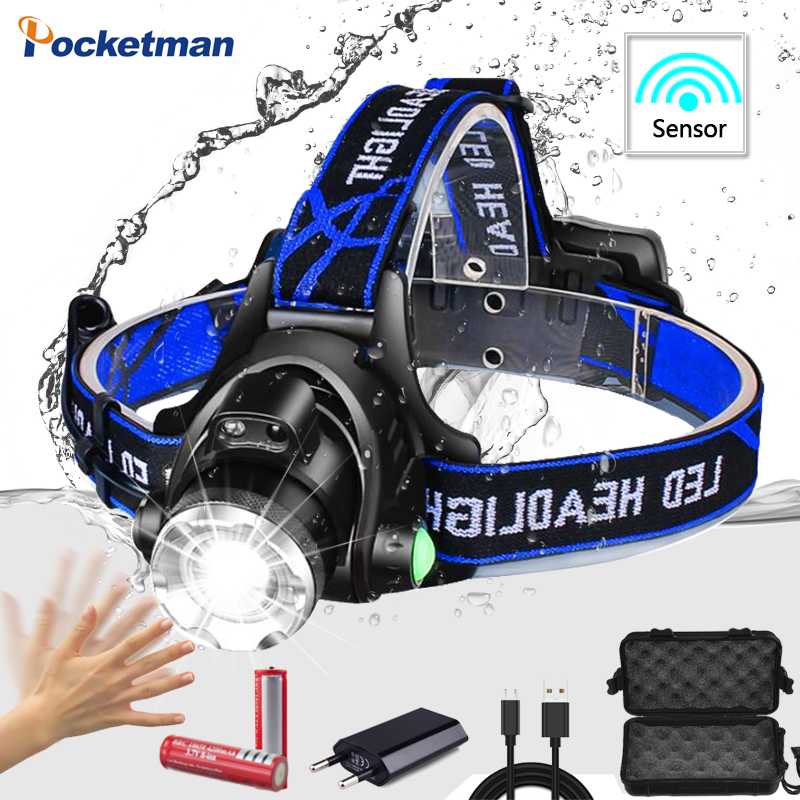 

8000 lum LED Headlight V6/L2/T6 Motion Sensor Led Headlamp Rechargeable Headlight super bright for camping fishing