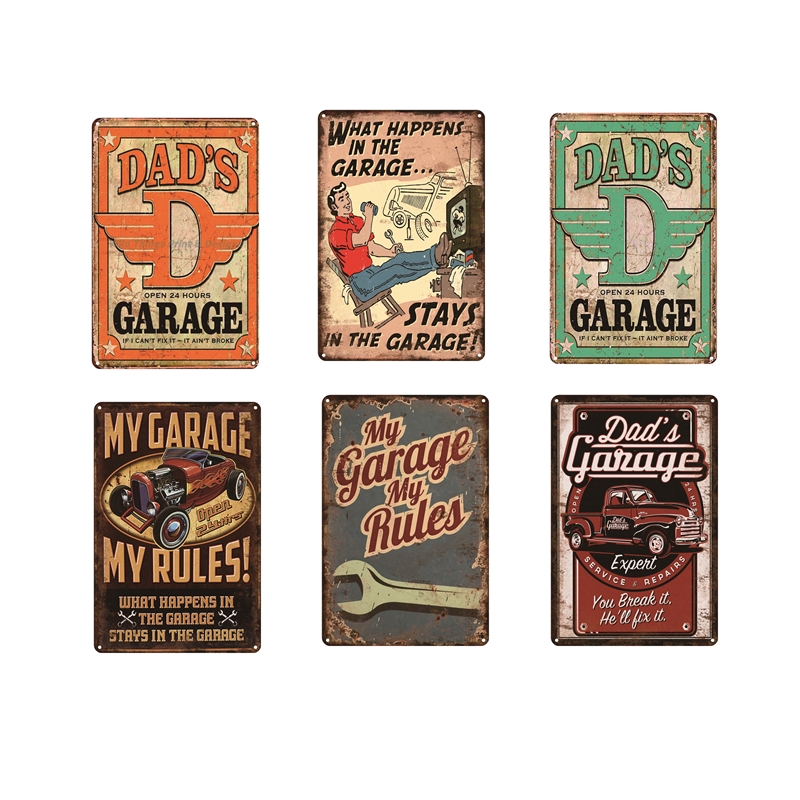 

Dad's Garage Vintage Metal Plate Home Garage Gas Station Bar Pub Cafe Decorative Wall Art Poster Tin Sign Retro 20x30cm Warning Full Service