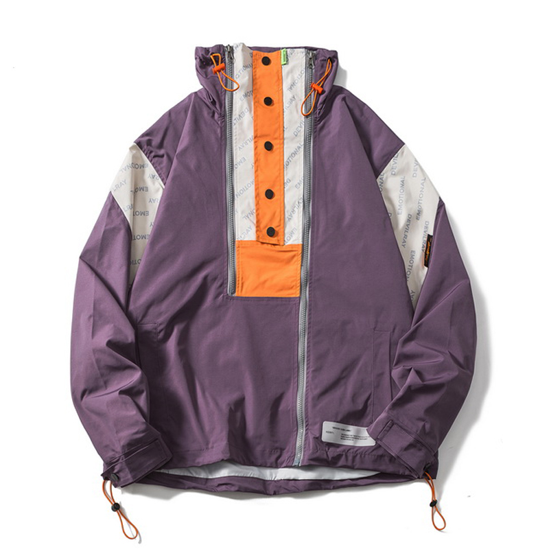 

Western Style Fashion Color Patchwork Print Men's Double Zipper Jackets Hip Hop Autumn Casual Male Windbreaker Streetwear Loose, Patchwork color