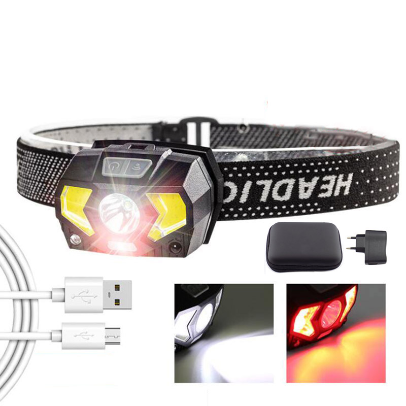 

Powerful USB LED Headlamp small Head Light torches lamp Sensor Rechargeable Mini Headlight Bright Lantern For Camping
