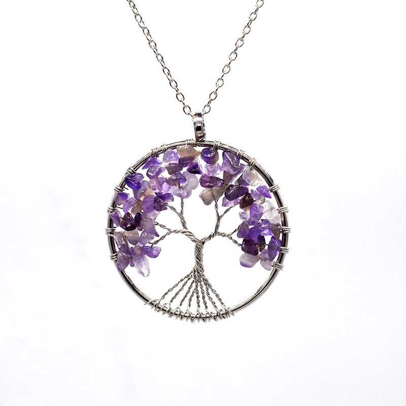 Wholesale 5cm Natural Gravel Crystal Life Tree Colorful Natural Stone Fortune Tree Copper Pendant Necklace Factory Direct Sales-image-561306640
