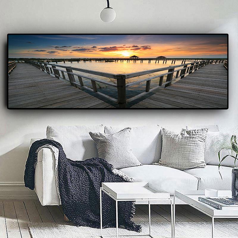 

Natural Sunset Bridge Cuadros Landscape Wall Art Pictures Painting Wall Art for Living Room Home Decor (No Frame)