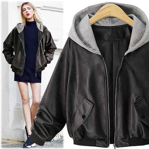 

Oneimirry Plus Size Hooded Faux Leather Jackets Women Coats Autumn Winter 2020 Black Punk Classic Long Sleeve PU Coat Clothing