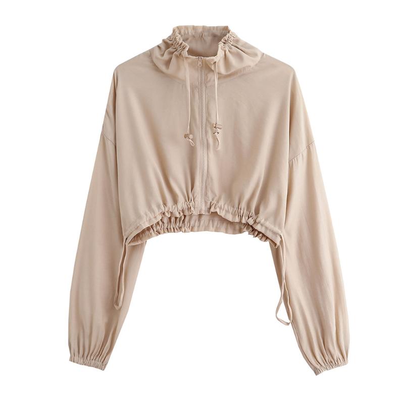 

Europe and America 2020 Women New Fashion clothing Khaki elastic waist zipper short Hooded Jacket