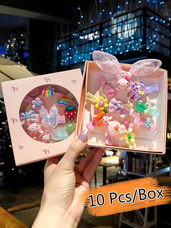 

10/11 Pcs/Box Children Cute Cartoon Flower Rainbow Ornamenthair Clips Baby Girls Sweet Barrettes Hairpins Kids Hair Accessories, Mix fruit-11 pcs