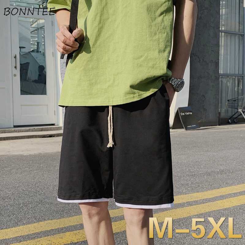 

Men Casual Shorts Patchwork Drawstring Plus Size 5XL Loose Summer Chic Simple Fashion Teens Male All-match Ins Bf Jogger Ulzzang, Black