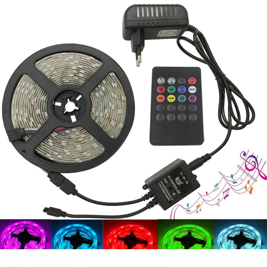 

RGB LED Strip Light 5050 SMD 5m 10m Led Light Tape Waterproof RGB diode LED Ribbon Music IR Controller + Power Supply