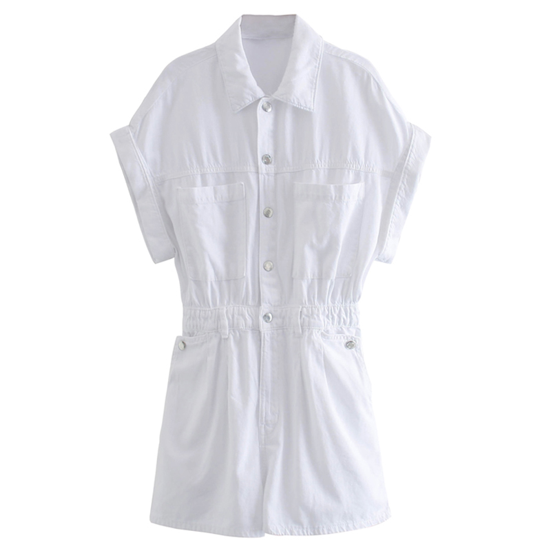 

RR Safari Style Jumpsuits Women Fashion Summer White Denim Jumpsuit Women Elegant Pockets Short Jumpsuits Female Ladies GY, Hhjp7291