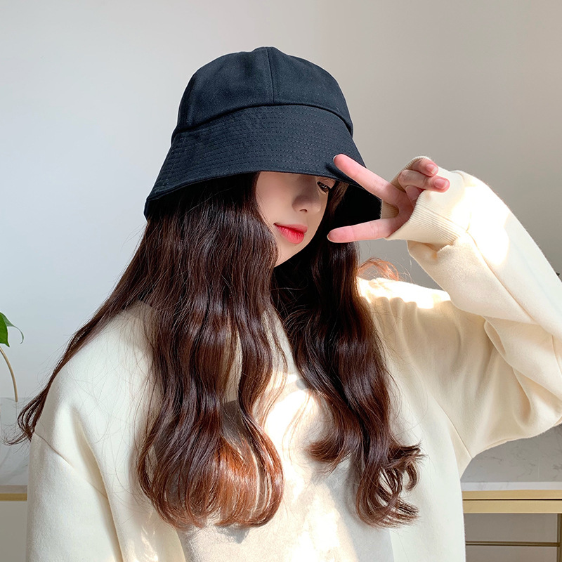 

Hat Female Style for Autumn Winter Bell-Shaped Fisherman Hat Korean Japanese Sun-Shading Bucket Korean Ins Bucket, B06413 black