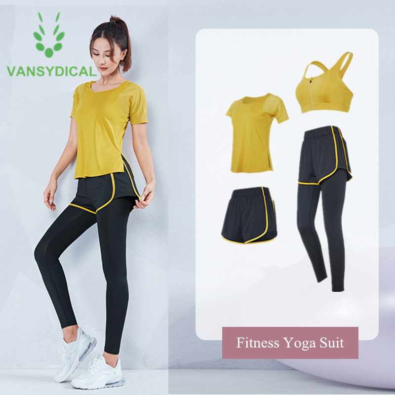 

Vansydical New Workout Yoga Set Women Gym Clothing Outfit Quick Dry Running Sportswear Indoor Fitness Training Sport Suit 2-4pcs, 2pcs ktc10904
