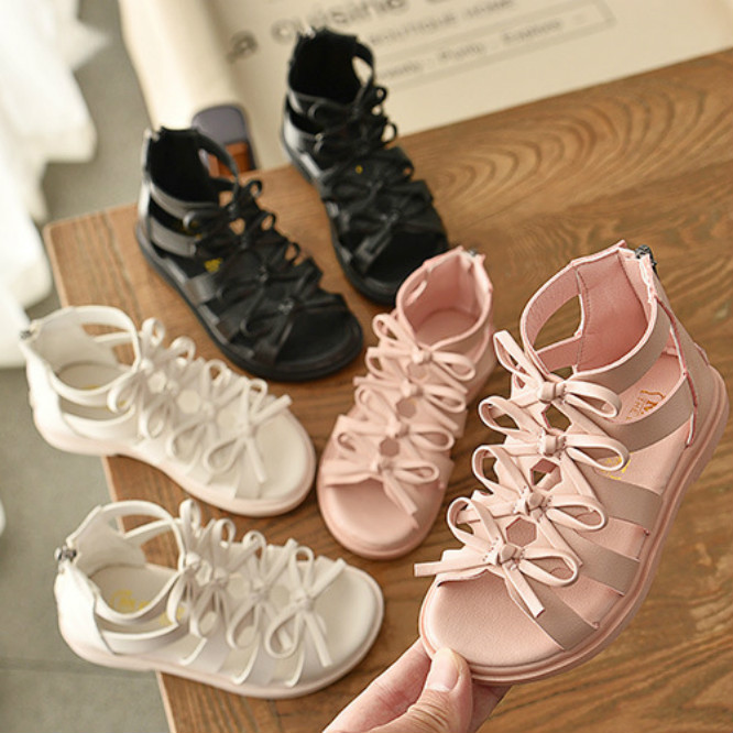 

Girls Designer Sandals Summer New Arrival Roman Shoes Girl Children Princess Shoes with Bow Fashion Solid Color Baby Sandals New, Pink