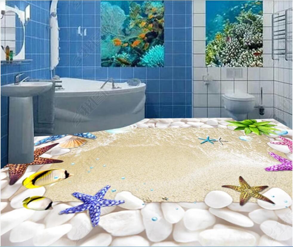 

3d pvc flooring custom photo Waterproof Self-adhesive floor 3D Shell Beach Floor Decoration Painting adhesive tape 3d flooring, Customize
