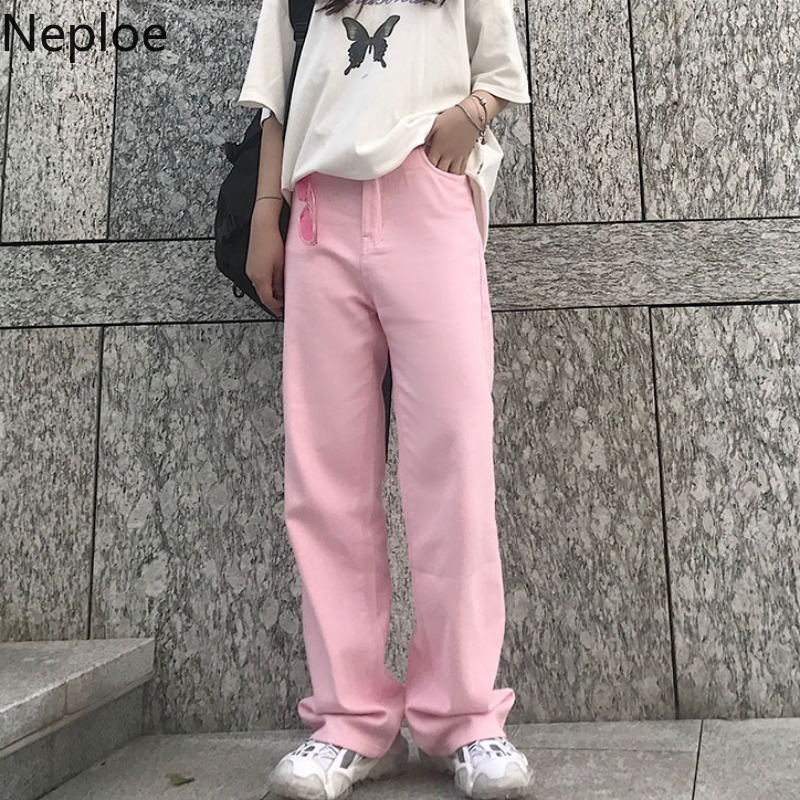 

Neploe Jeans Women Pink Pants Korean High Waist Long Trousers 2020 New Demin Straight Pants Pantalones Mujer Cintura Alta 4D224