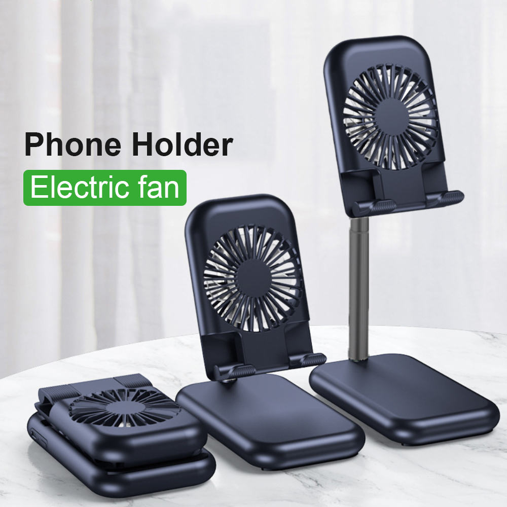 

Adjustable Desk Phone Holder Fan Desktop Portable Tablet Phone Holder Stand For iPhone iPad Table Cell With USB Mini Fan, Black