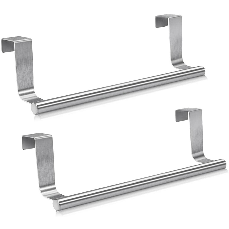 

Stainless Steel Over Door Towel Rack Bar Holders for Universal Fit on Cabinet Cupboard Doors Pack of 2, Silver