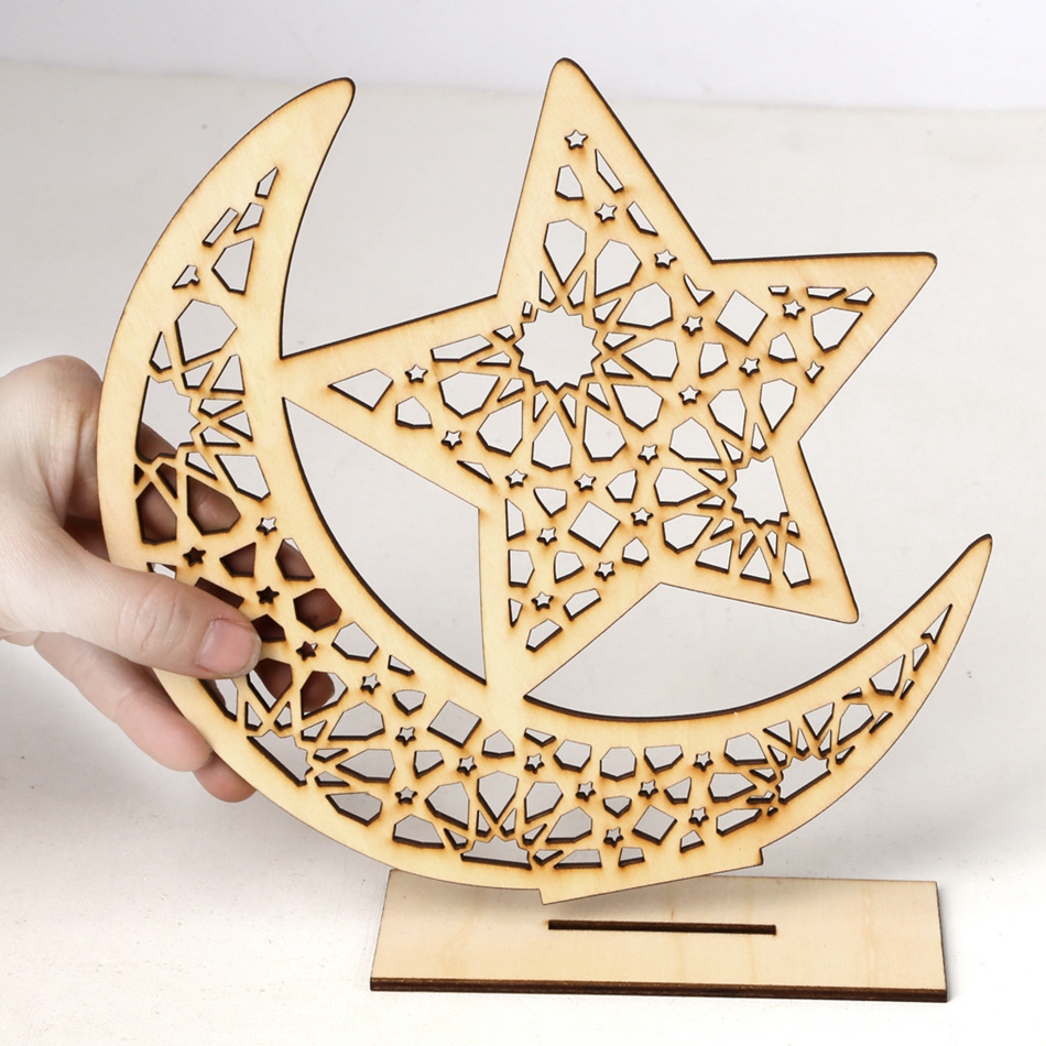 

Ramadan Wooden Decor Islamic Muslim EID MUBARAK Home Ornament DIY Hollow Moon Star Sheep Party Decoration Festival Event Favor LJJP123