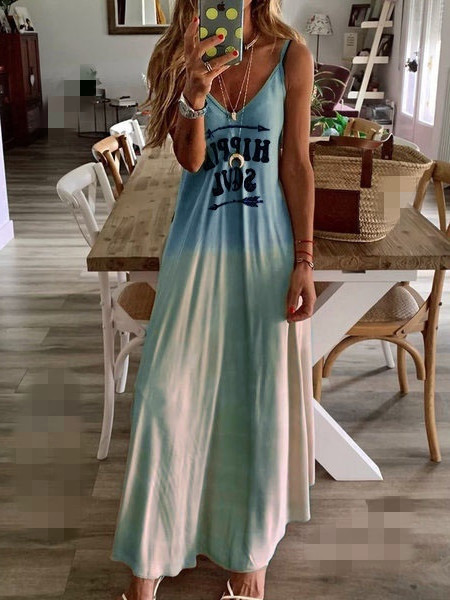 

2020 Vintage Leaf Print Dress Sexy Spaghetti Strap V Neck Long Dress Women Summer Big Swing Beach Dresses Party Tunic Plus Size 6XL, 90711 blue