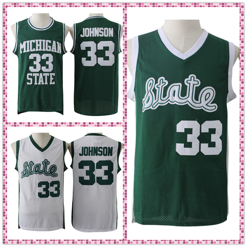 

Michigan State University Earvin Johnson #33, Johnson Jersey Retro Green White Embroidered Basketball Jersey, free shipping, Ncaa