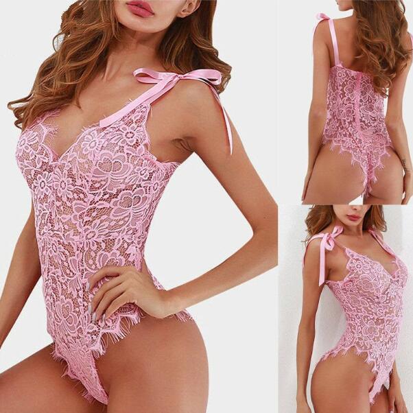 

Wholesale Womens Sexy Lingerie Lace Bodycon Women Sleepwear Bandage Bodysuit Nightdress Pajamas Lingeries Free DHL F030