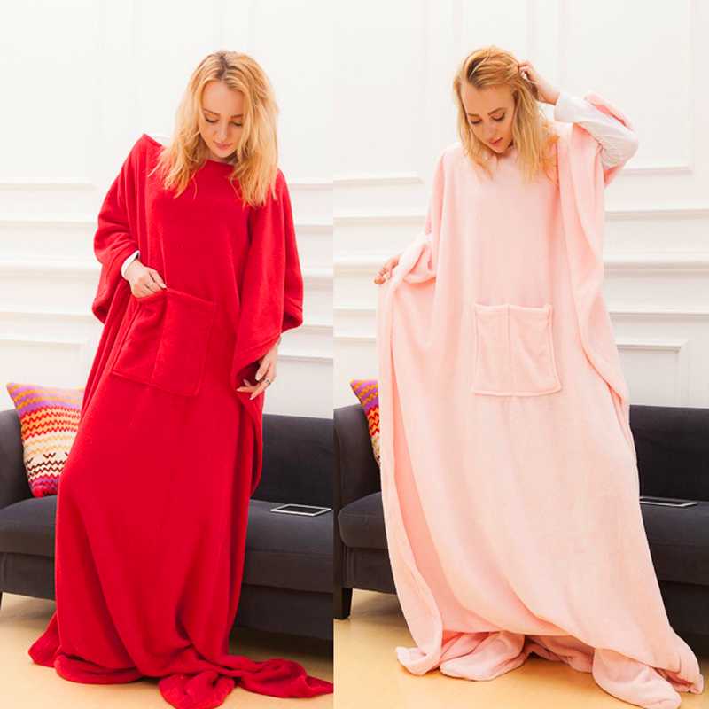 

Long Fleece Blanket Hoodie Sweatshirt With Sleeves Adult Cozy Soft Winter Warm Wearable Robe Shawl Throws Blanket For Beds Sofa