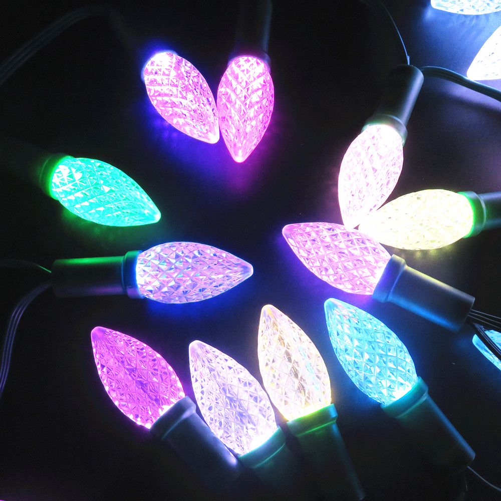 

50nodes addressable RGB C9 DC12V WS2811 LED Christmas pixel string light;6inches(15cm) wire spacing;ALL BLACK Wire;IP68