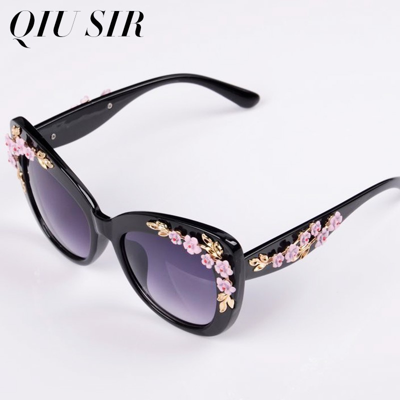 

Luxury Queen Oversize 2020 Cat Eye Sunglasses For Women Rose Flower Vintage Girls Brand Design Women Sun Glasses