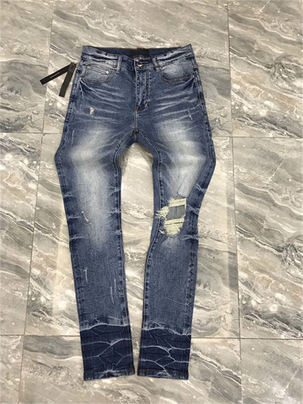 

New Arrivals Mens Designer Pleated Streetwear Zipper Mens Slim Fit Pants High Quality High Street Destroyed Biker Denim Size W29-W36, Blue