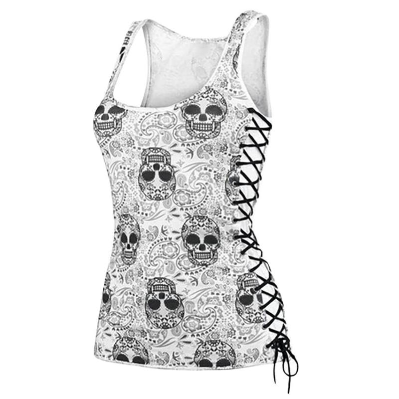 

Fashion Summer Ladies Strap T-shirt New Skull Print Strap Vest Sexy Street Style Casual Loose Women' Clothing 2020 #LR1, White