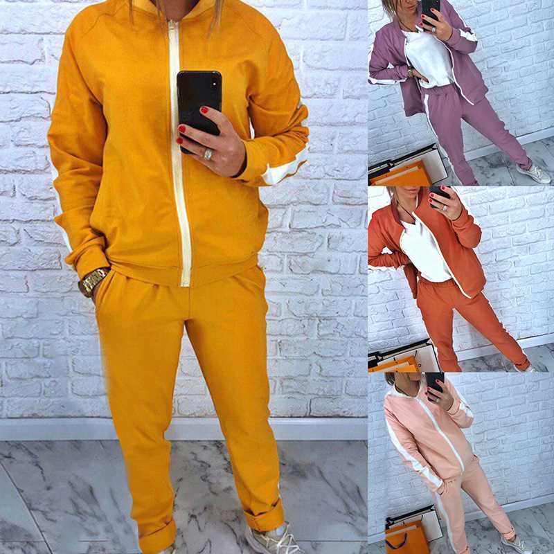 

Running Sets For Women Sports Loose Jogging Racing Pants Zipper Coat Autumn Striped Tracksuit Casual Yoga Set Female Sportwears, 01