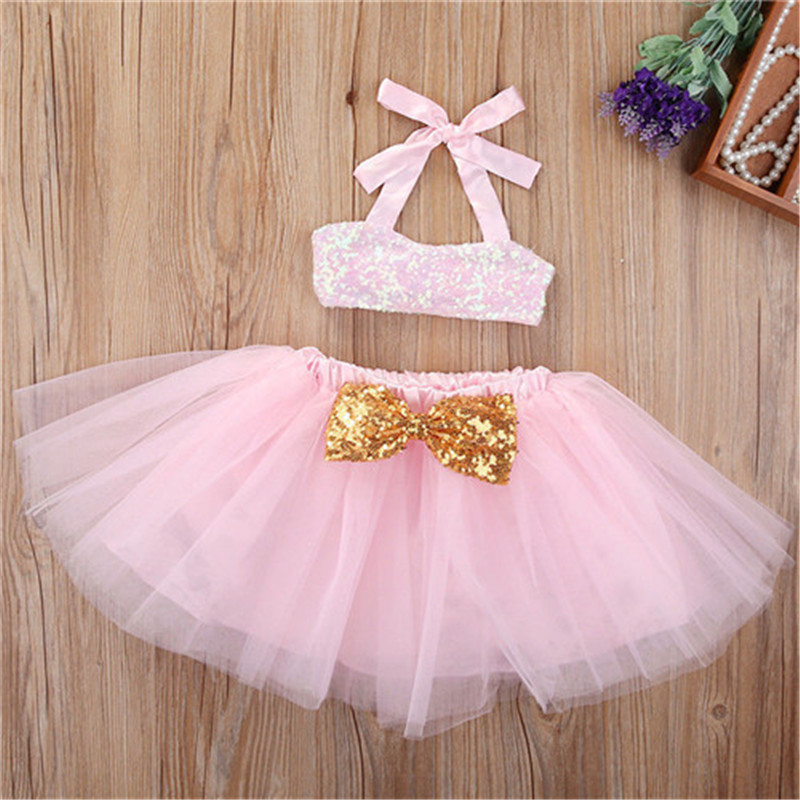 

Cute Newborn Infant Kid Baby Girl Dress Princess Pageant Toddler Sequins Bow Cotton Lace Sleeveless Outfit Clothes, Pink