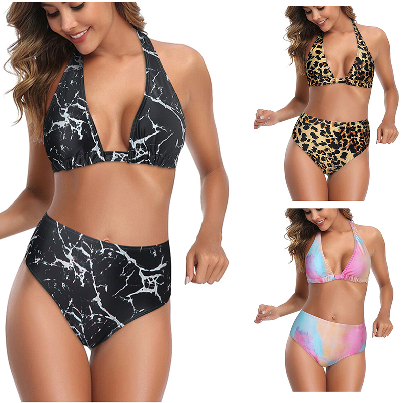 

Sexy Bikini 2020 Leopard Bathing Suit High Waist Swimsuit Women' Swimwear Woman 2 Pieces Tie-dye Bikinis Set Brazilian Biquini