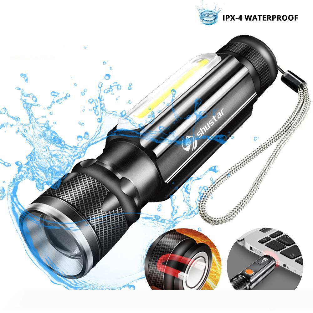 

Rechargeable LED Flashlight COB Work light Bicycle Light Zoomable Torch 4 lighting modes Used for camping, cycling, work, etc