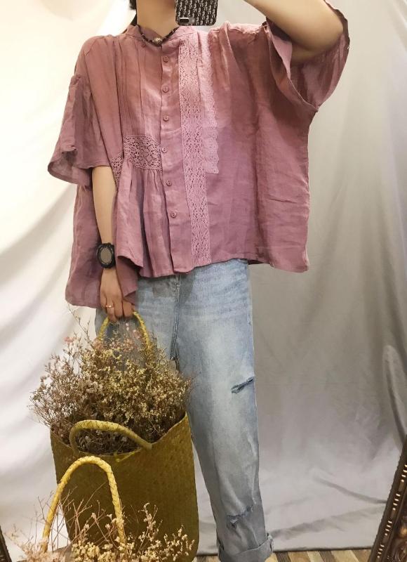 

2020 summer new shirt literary retro stitching lace five-point sleeves loose thin jacket female 6623, Orange