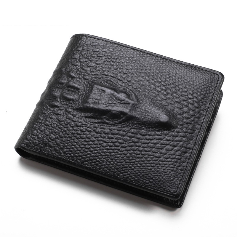 

High quality fashion short bifold purse 3d crocodile skin black brown men genuine leather designer wallets, Multi