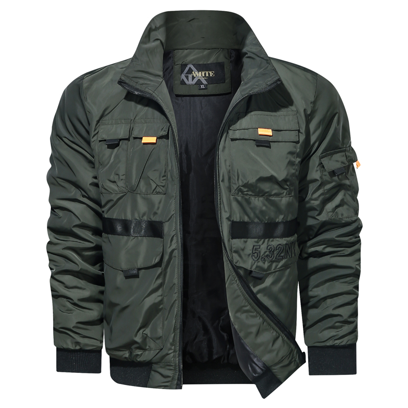 

Mens Windbreaker Stand Collar Lightweight Jacket Men Multi Pockets Outdoor Jacket Fashion Green Tactical Bomber, Mg9023 red