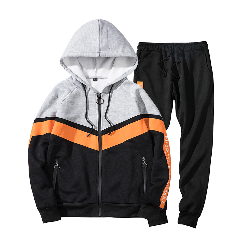 

Men' Leisure Sports Two-piece Suit Youth Color Matching Sweater/Hoodis Suit Long Sleeve and Trousers Set, Black