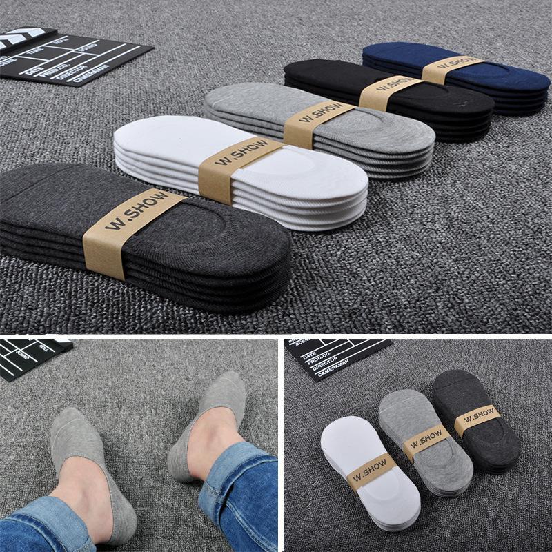 

5 Pairs/Lot New Cotton Men Invisible Socks Men Sock Slippers Silicone Soft Breathable Sweat absorpt Anti-skid Solid Summer Socks, Navy socks